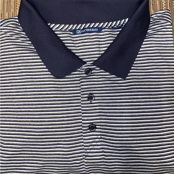 Cutter & Buck Forge Tonal Stripe Stretch Mens Big and Tall Polo 3XLT Black/White - Picture 5 of 14